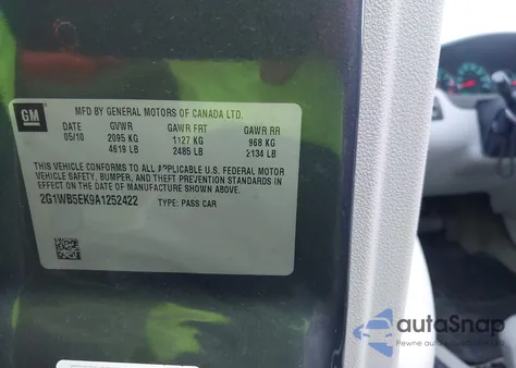 2010 Chevrolet Impala Lt z USA, uszkodzony, nr VIN 2G1WB5EK9A1252422